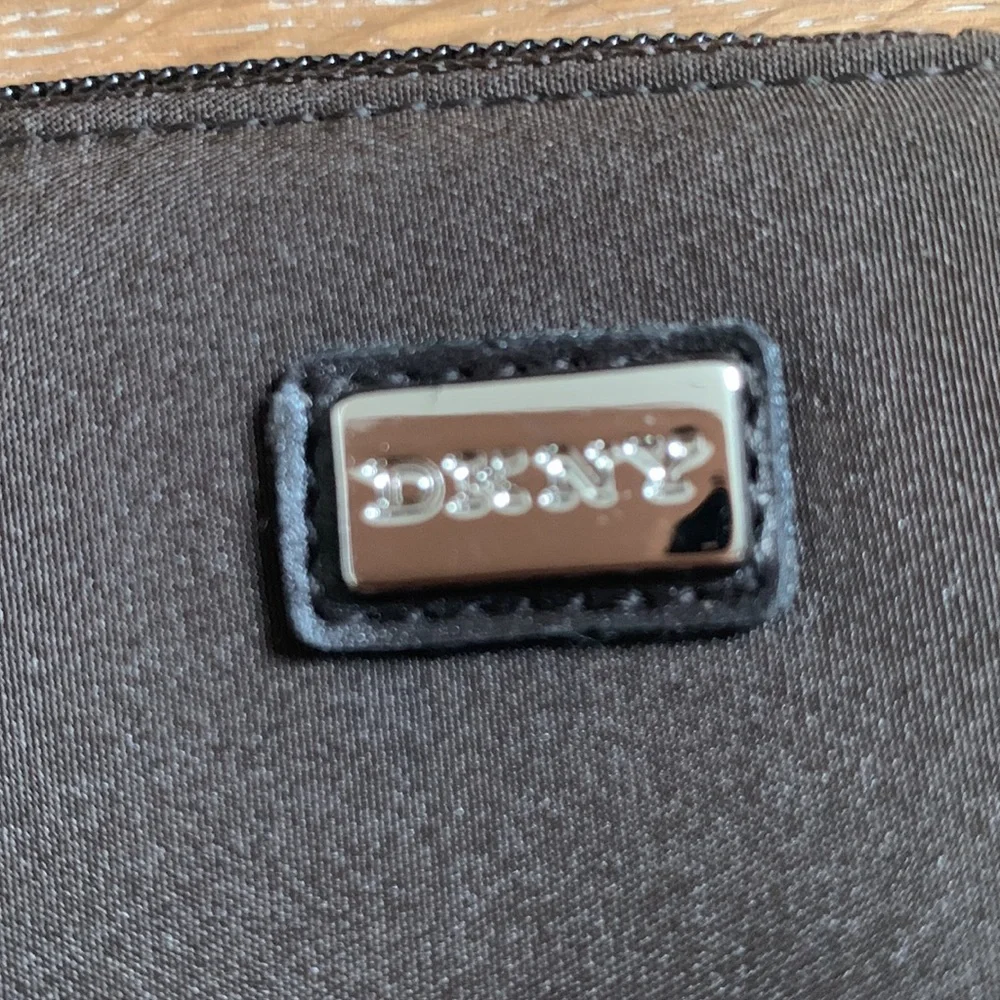 DKNY nylon brown zippered cosmetic bag